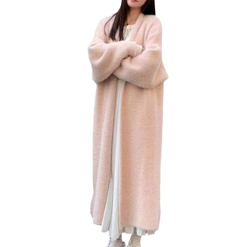 Damen Maxi Cardigan Flauschig V-Ausschnitt Oversized Norvielle