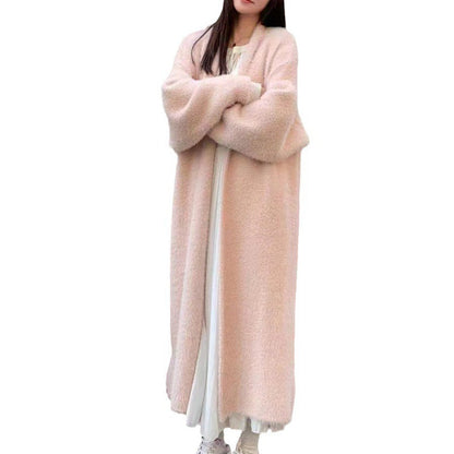 Damen Maxi Cardigan Flauschig V-Ausschnitt Oversized Norvielle