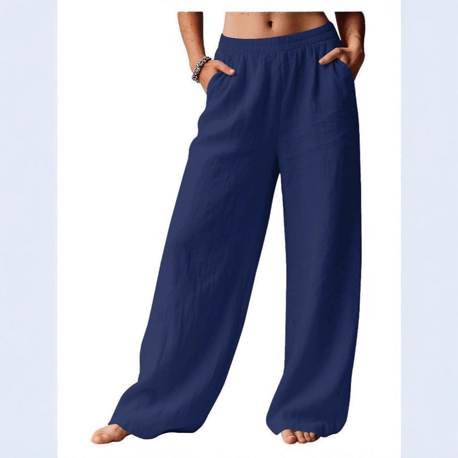 Damen Leinenhose Weit Bequem Elastischer Bund Norvielle