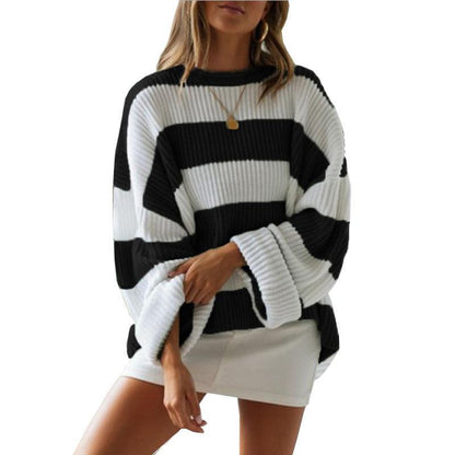 Damen Strickpullover Modernes Streifenmuster Weit Norvielle