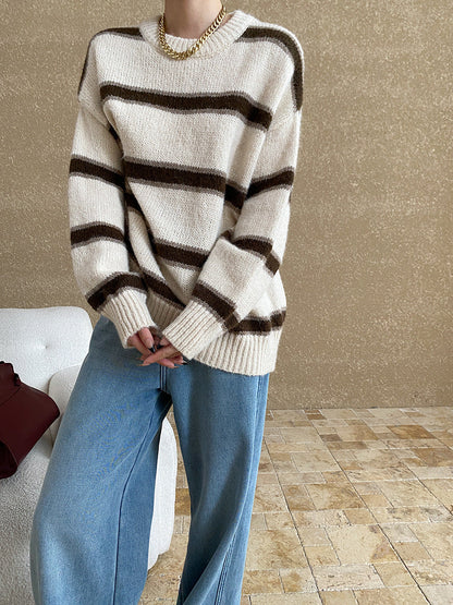Damen Strickpullover Gestreift Locker Norvielle