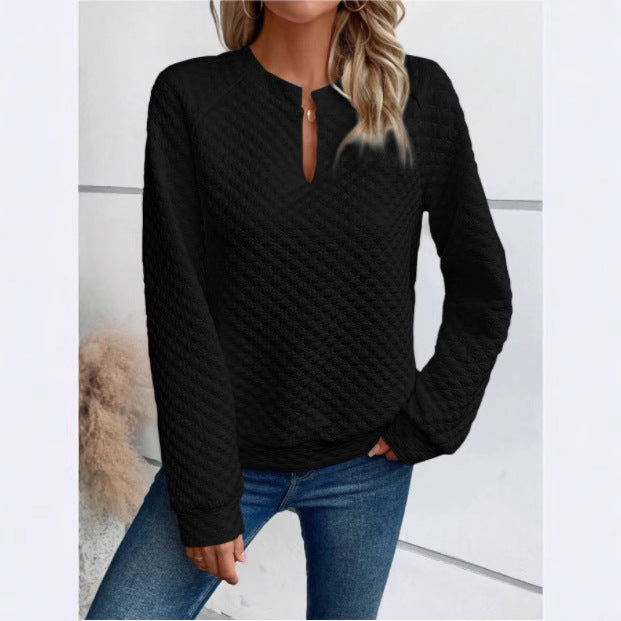 Damen Sweatshirt Strukturiertes Steppdesign Modischer Ausschnitt