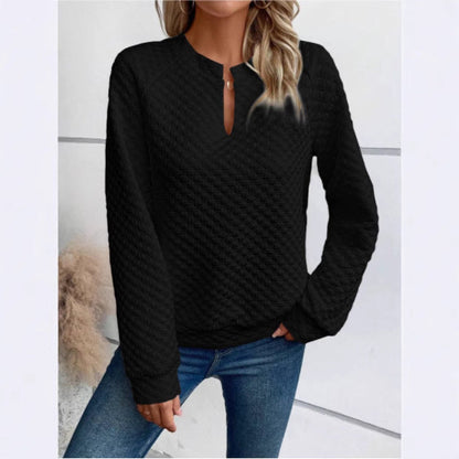 Damen Sweatshirt Strukturiertes Steppdesign Modischer Ausschnitt