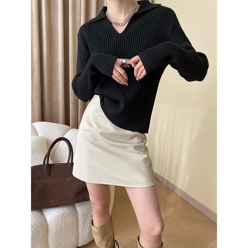 Damen Feinstrickpullover V-Ausschnitt Struktur - Norvielle