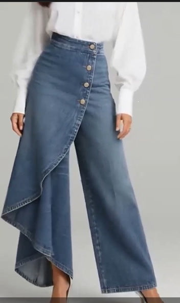 Damen Jeansrock Asymmetrisch Knopfdetails
