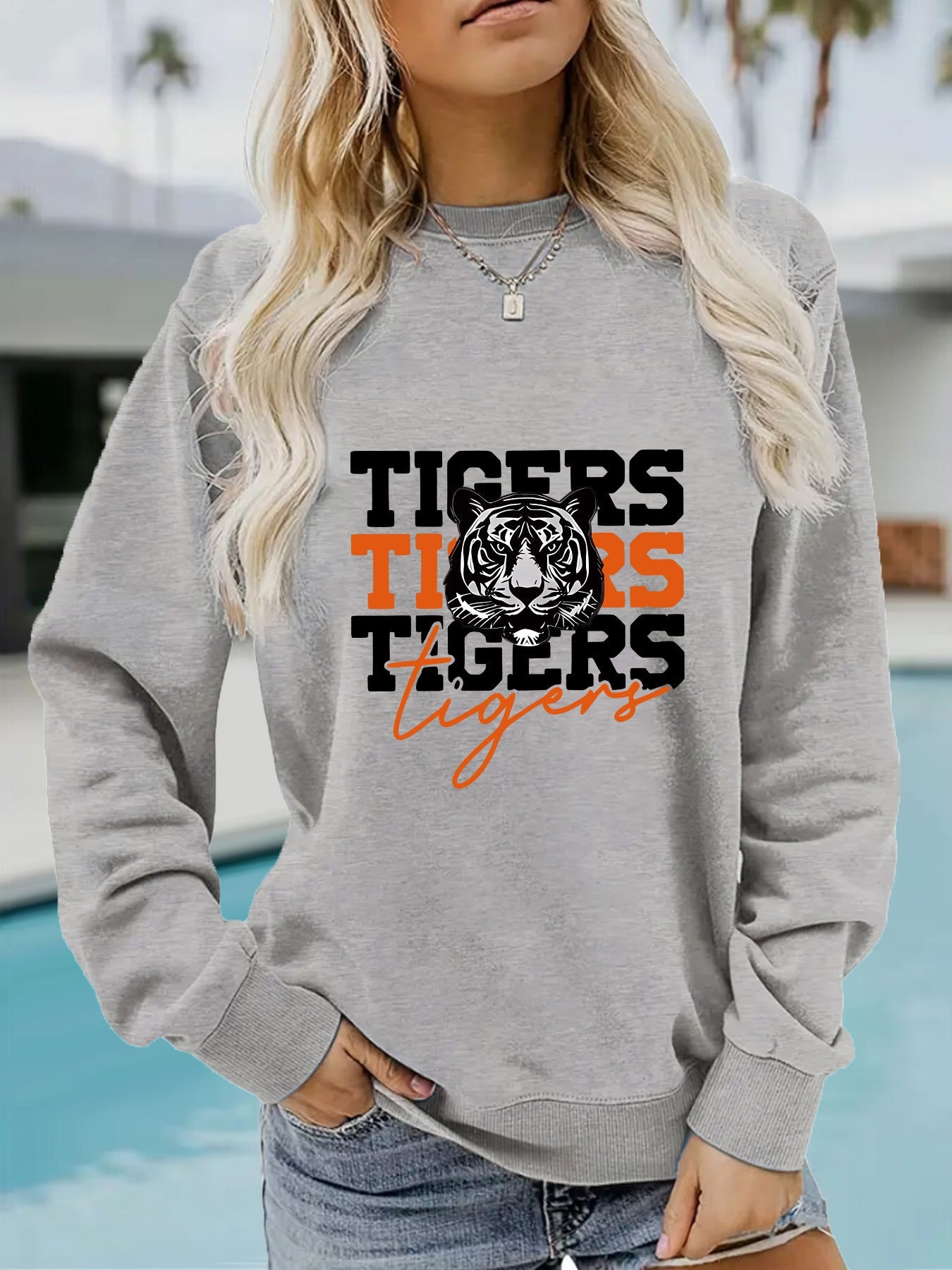Damen Sweatshirt Tiger-Design Lässig Norvielle
