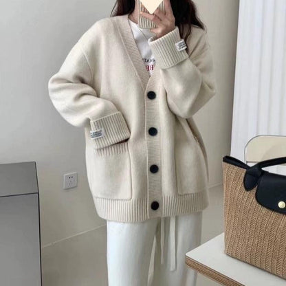 Damen Strickjacke V-Ausschnitt Große Taschen Norvielle - Norvielle