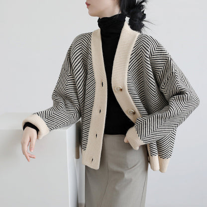 Damen Strickjacke Chevron-Muster Elegante Knöpfe Norvielle - Norvielle