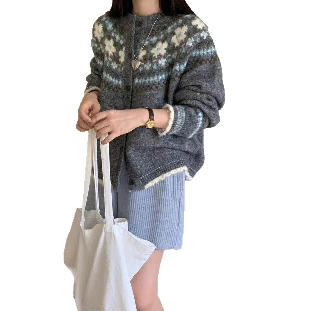 Damen Strickjacke Gemustert Bunt Norvielle