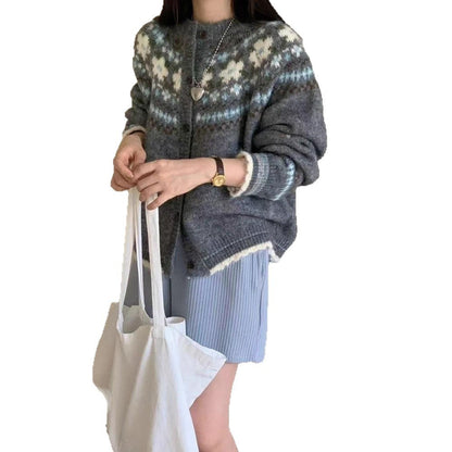 Damen Strickjacke Gemustert Bunt Norvielle