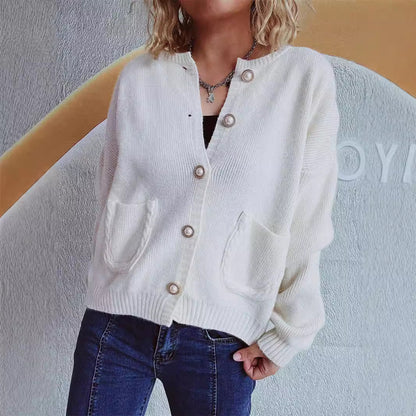Damen Strickjacke mit Perlenknöpfen und Taschen