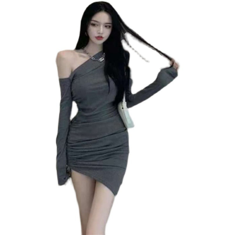 Damen Minikleid Asymmetrischer Ausschnitt Figurbetont