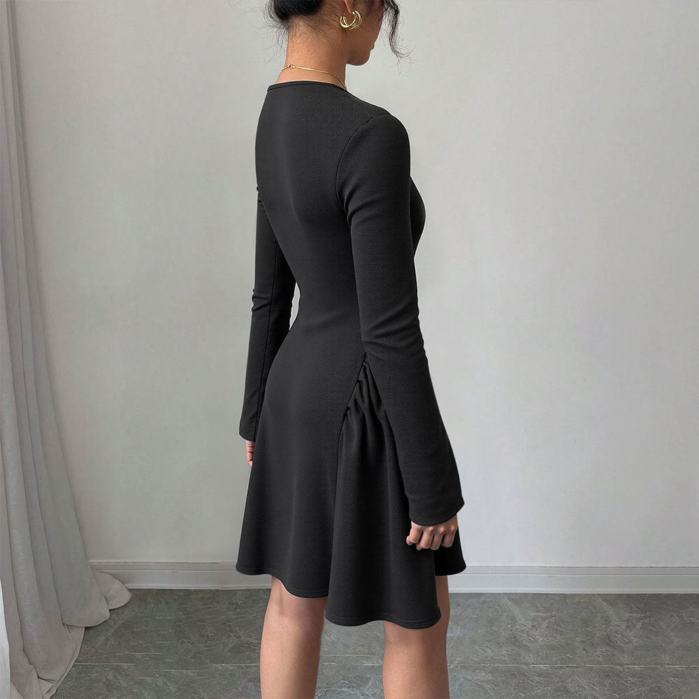 Damen Kleid Knielang Rüschen Tailliert Norvielle