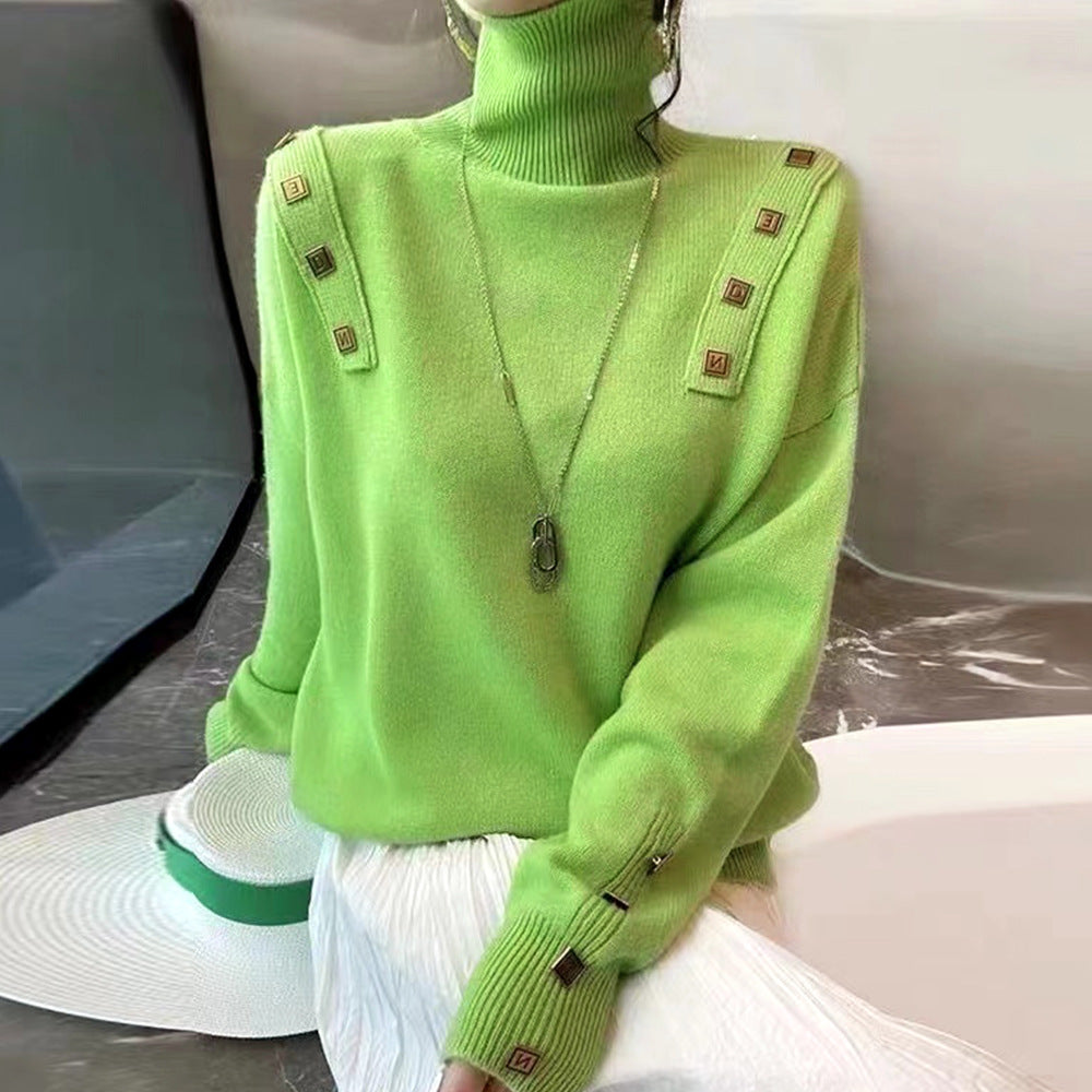 Damen Rollkragenpullover Dekorative Knöpfe Norvielle - Norvielle