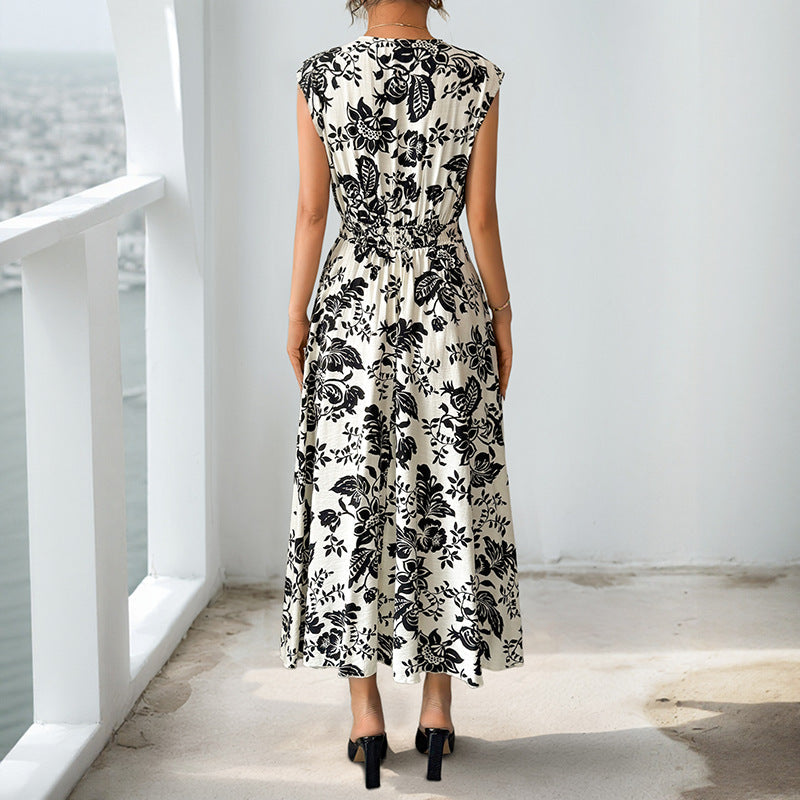 Damen Maxikleid Floralmuster Taillengürtel