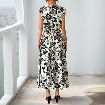 Damen Maxikleid Floralmuster Taillengürtel