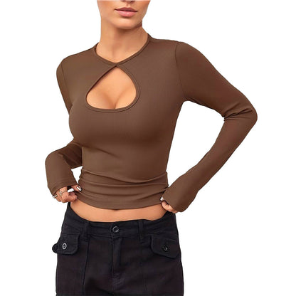 Damen Langarmshirt Herz-Ausschnitt Figurbetont