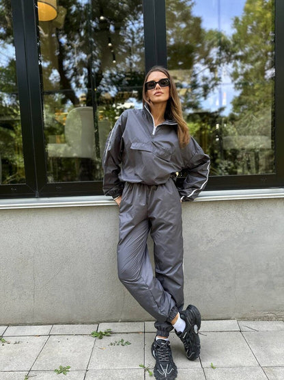 Damen Windbreaker-Anzug Elastisch Hochkragen Norvielle