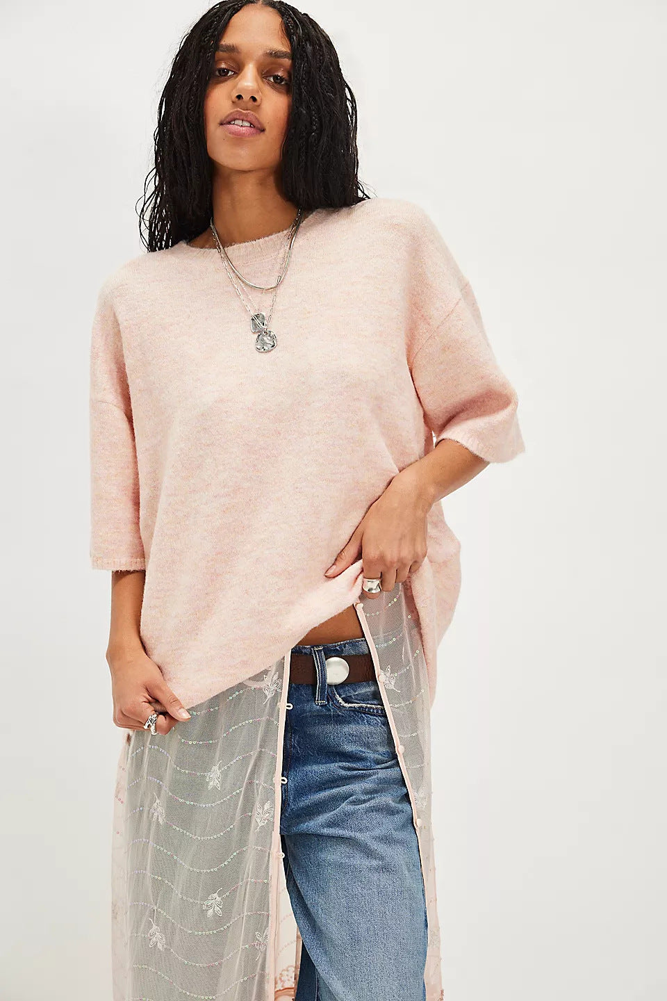 Damen Sweatshirt Halbtransparent Spitze Lässiger Schnitt Norvielle
