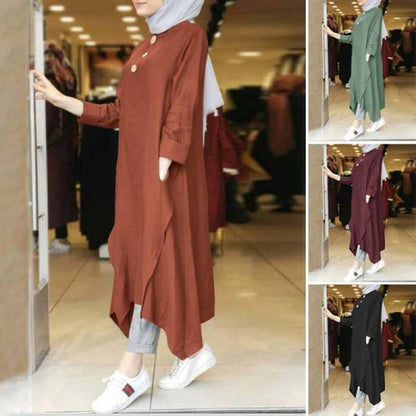 Damen Longshirt Asymmetrischer Saum Knopf Norvielle - Norvielle