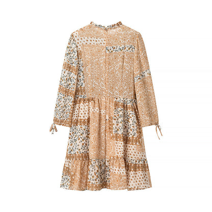 Damen Patchwork-Kleid Voluminöser Rock
