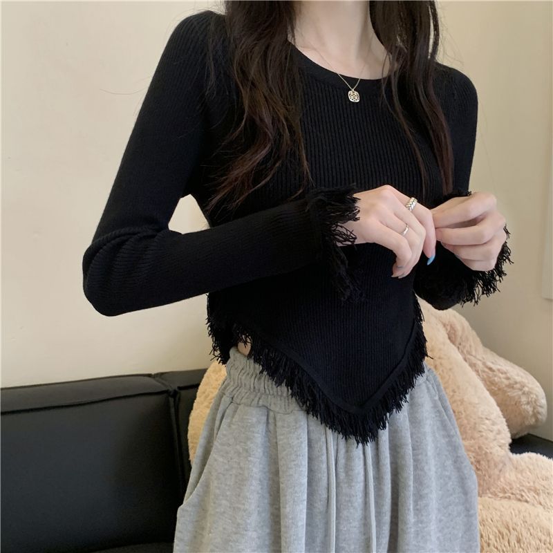 Damen Strickpullover mit Fransen