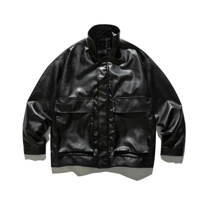 Damen Lederjacke Lässig Mit Taschen