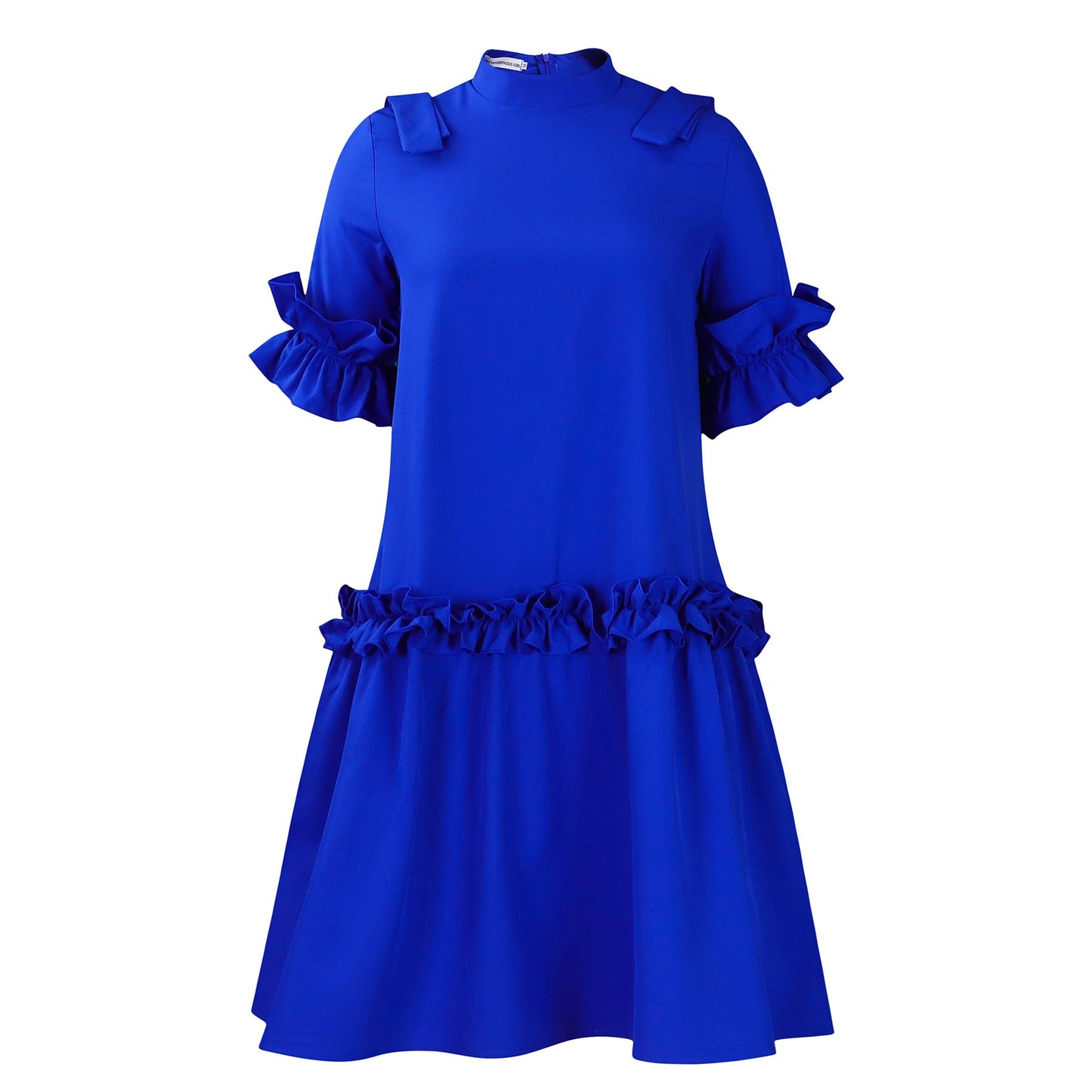 Damen Midikleid Voluminöse Rüschenärmel Stehkragen Norvielle