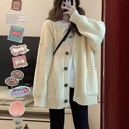 Damen Strickcardigan Elegantes Design Offene Taschen Beige