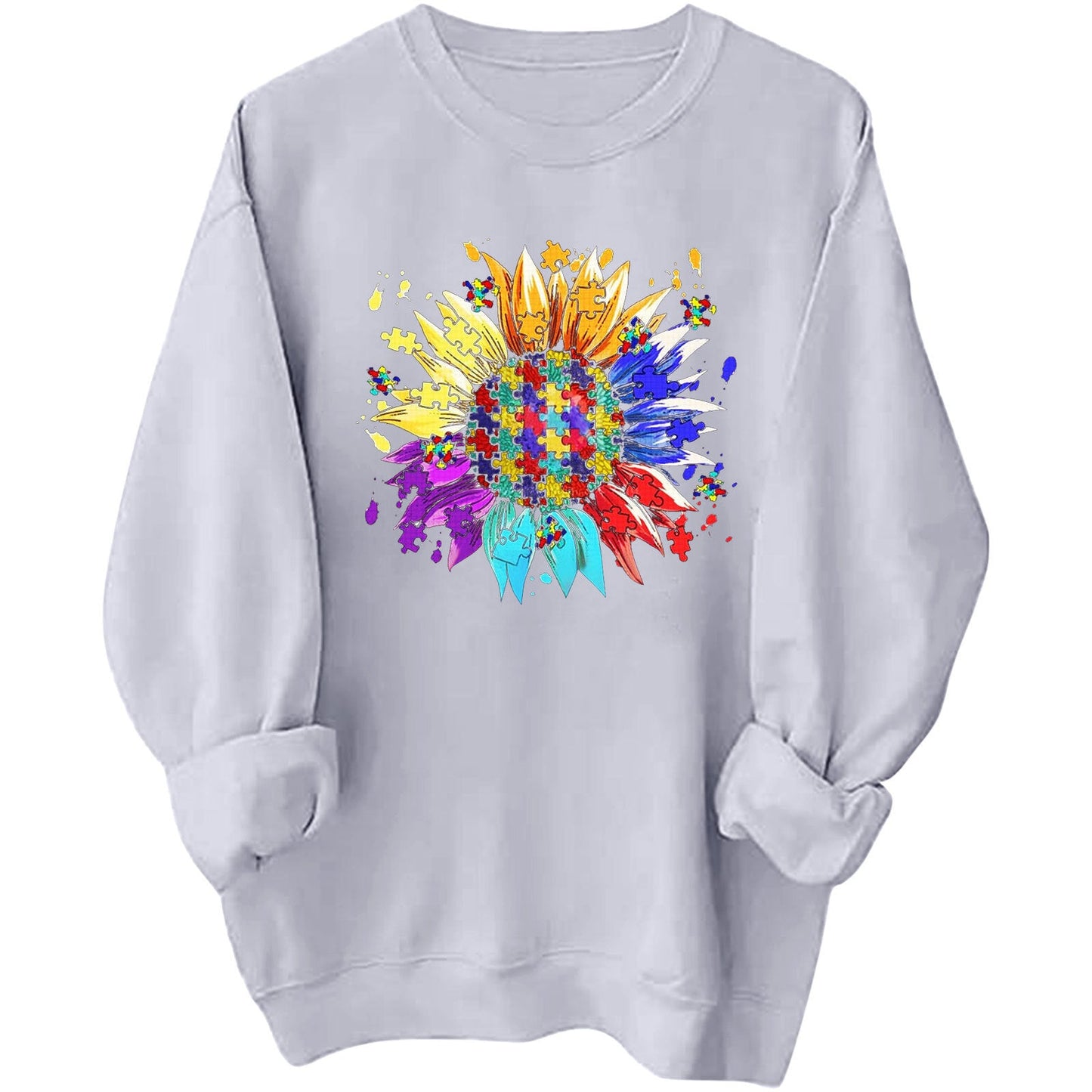 Damen Sweatshirt Puzzle-Blumenmotiv Bequem Norvielle - Norvielle