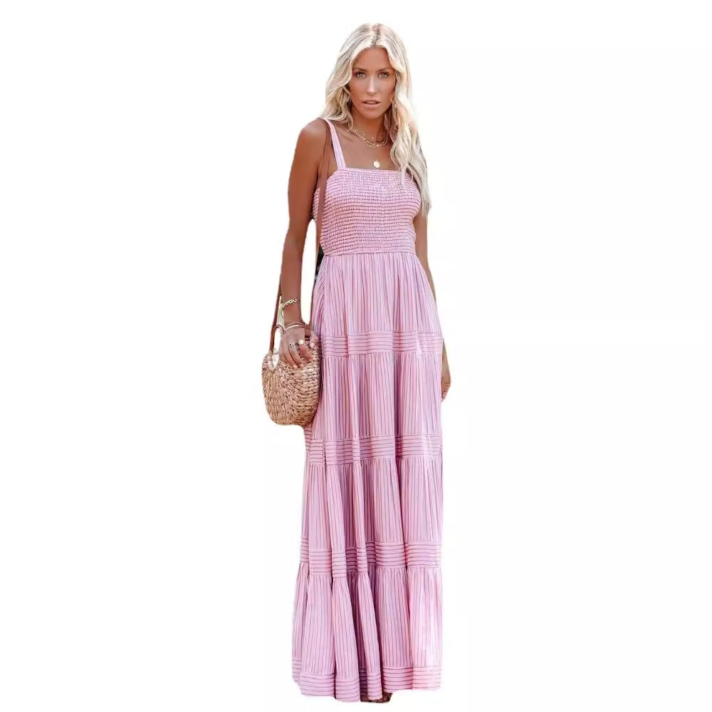 Damen Maxikleid Leicht Raffung Spaghettiträger Norvielle
