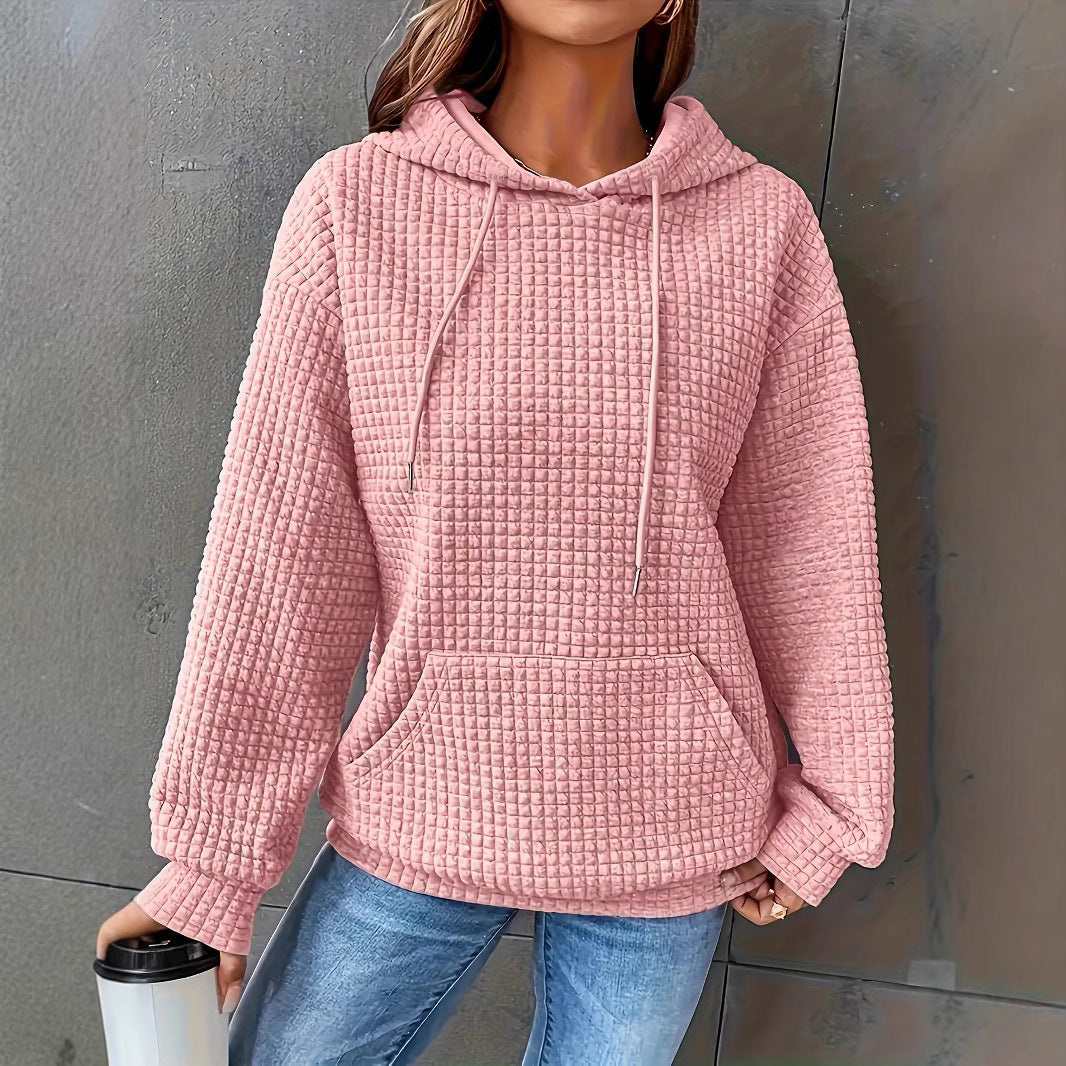 Damen Kapuzenpullover Strukturiertes Waffelmuster Mit Taschen