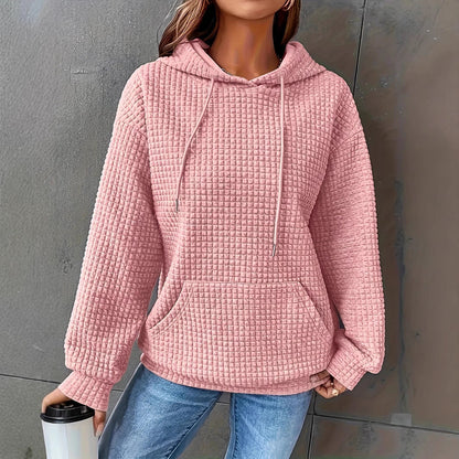 Damen Kapuzenpullover Strukturiertes Waffelmuster Mit Taschen
