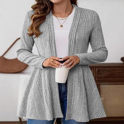 Damen Strickjacke Lang Rippmuster Tailliert Beige