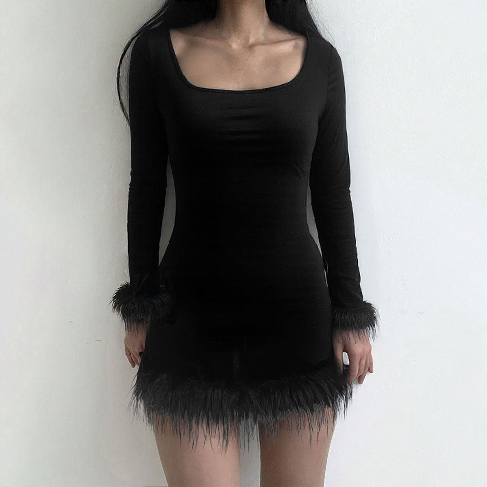 Damen Minikleid Langärmlig Federbesatz Norvielle - Norvielle