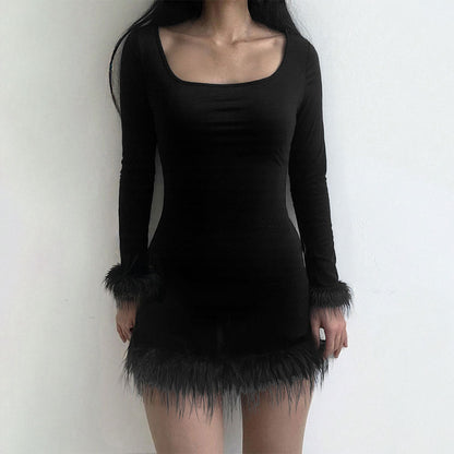 Damen Minikleid Langärmlig Federbesatz Norvielle - Norvielle
