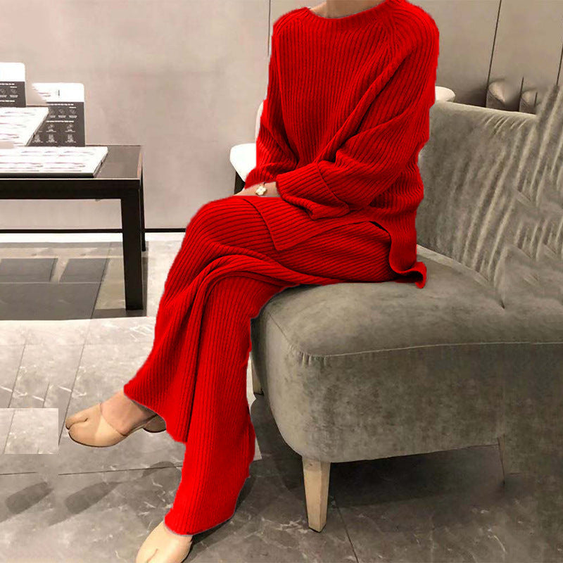 Damen Rippstrickanzug Weites Oberteil und weite Hose