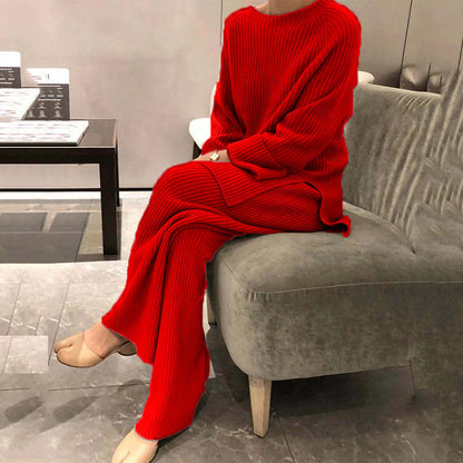 Damen Rippstrickanzug Weites Oberteil und weite Hose