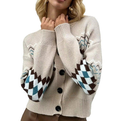Damen Strickjacke Bunt Rautenmuster