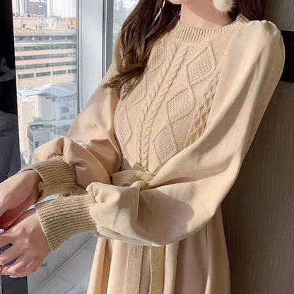 Damen Strickkleid Strukturiertes Oberteil Puffärmel Norvielle - Norvielle