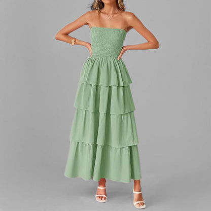 Damen Maxikleid Schulterfrei Voluminöse Rüschen