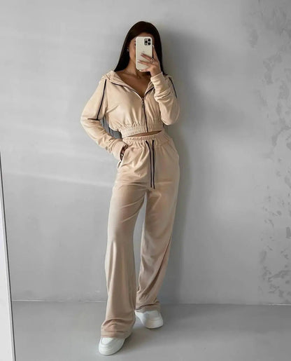 Damen Sportlicher Velours Jogginganzug