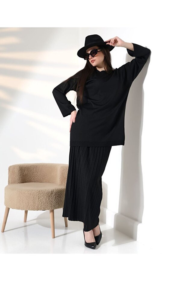 Damen Langarmshirt Faltenrock Set