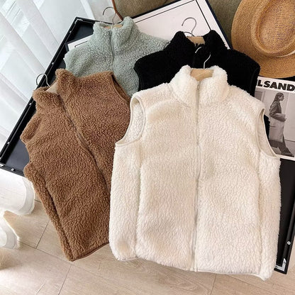 Damen Fleece-Weste Hochkragen Norvielle Kuschelig Beige