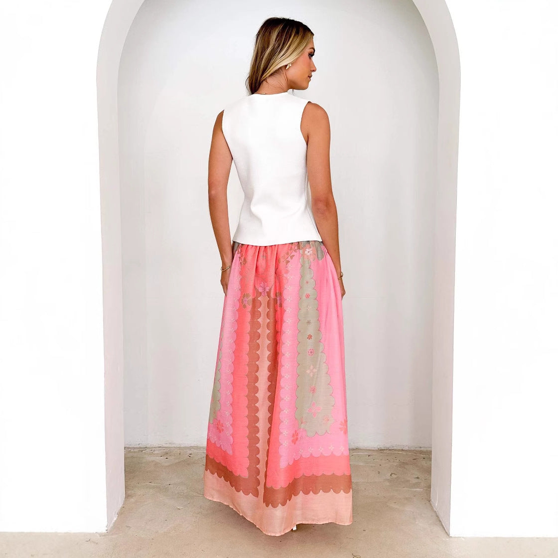 Damen Boho-Rock Floralmuster Taillenrock Lang
