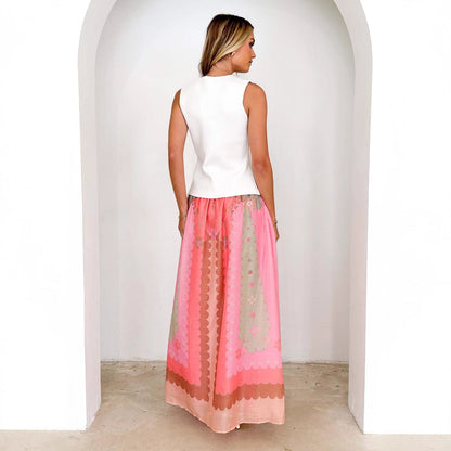 Damen Boho-Rock Floralmuster Taillenrock Lang