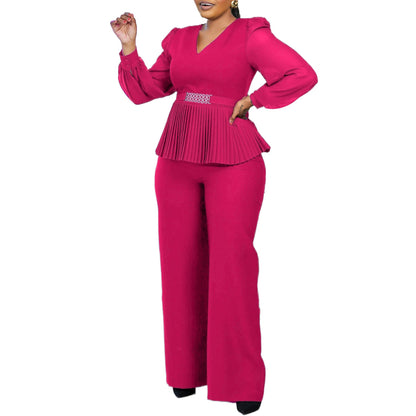 Damen Plissee-Jumpsuit Tailliert Langer Ärmel Norvielle