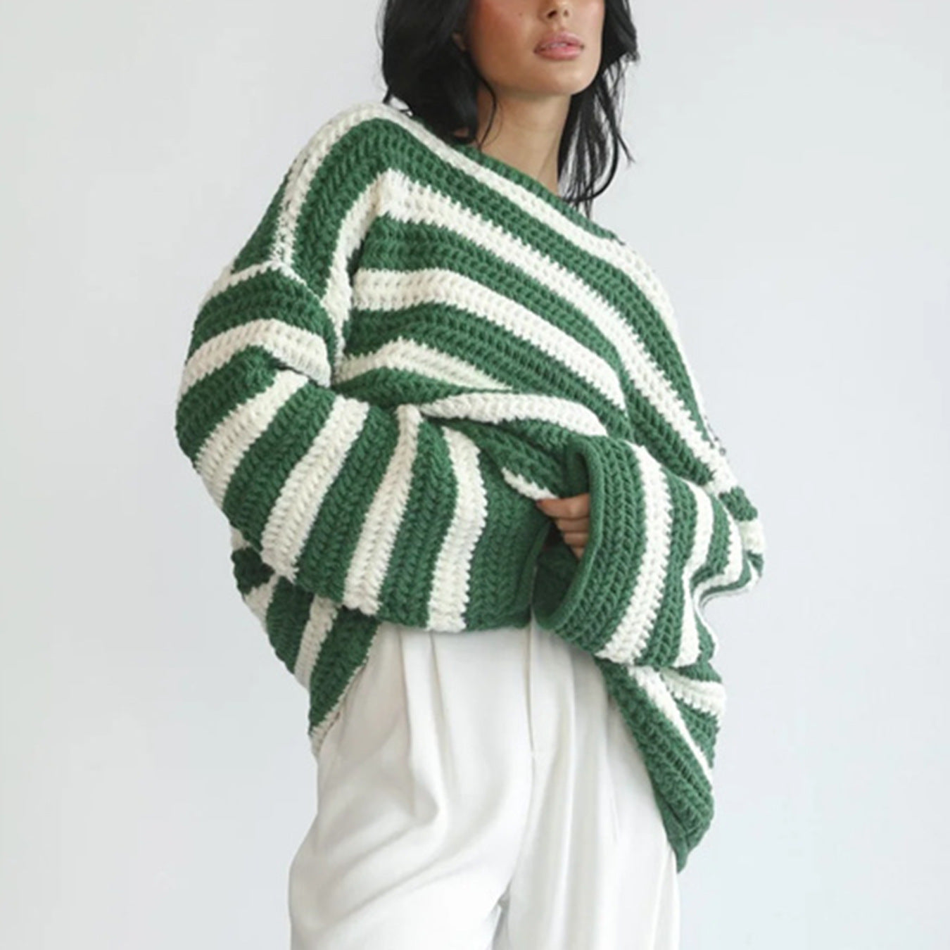 Damen Grobstrickpullover Streifenmuster Norvielle
