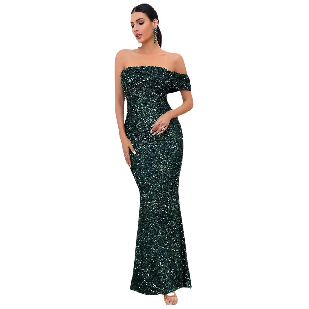 Damen Abendkleid Schulterfrei Pailletten Norvielle