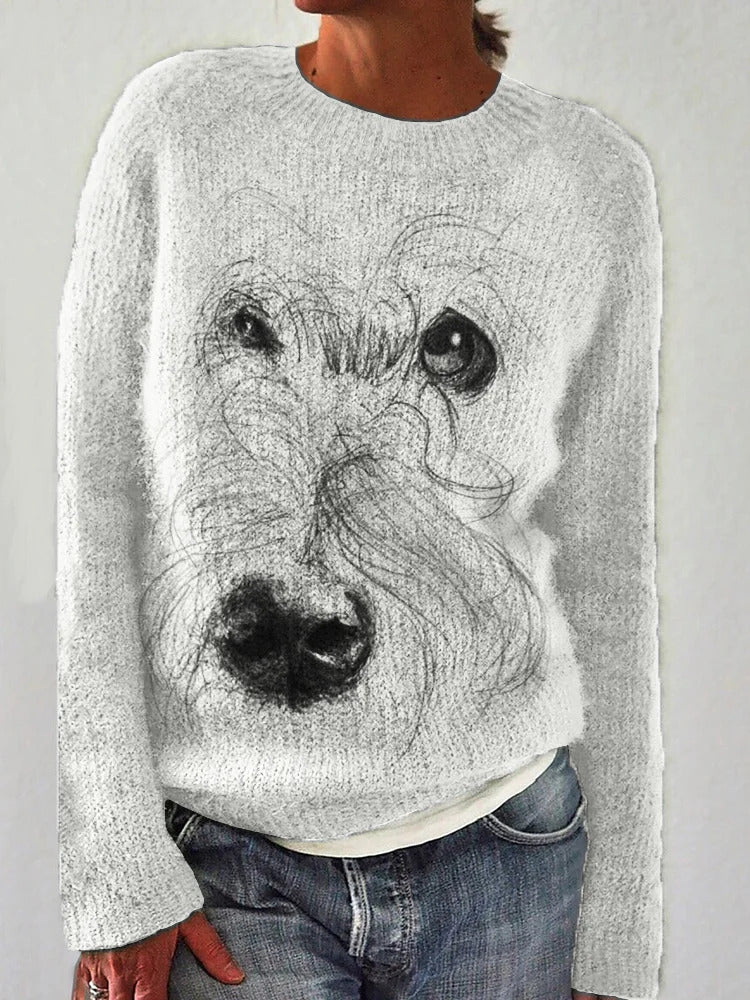 Damen Pullover Fuchs-Motiv Streifen Ärmel Norvielle